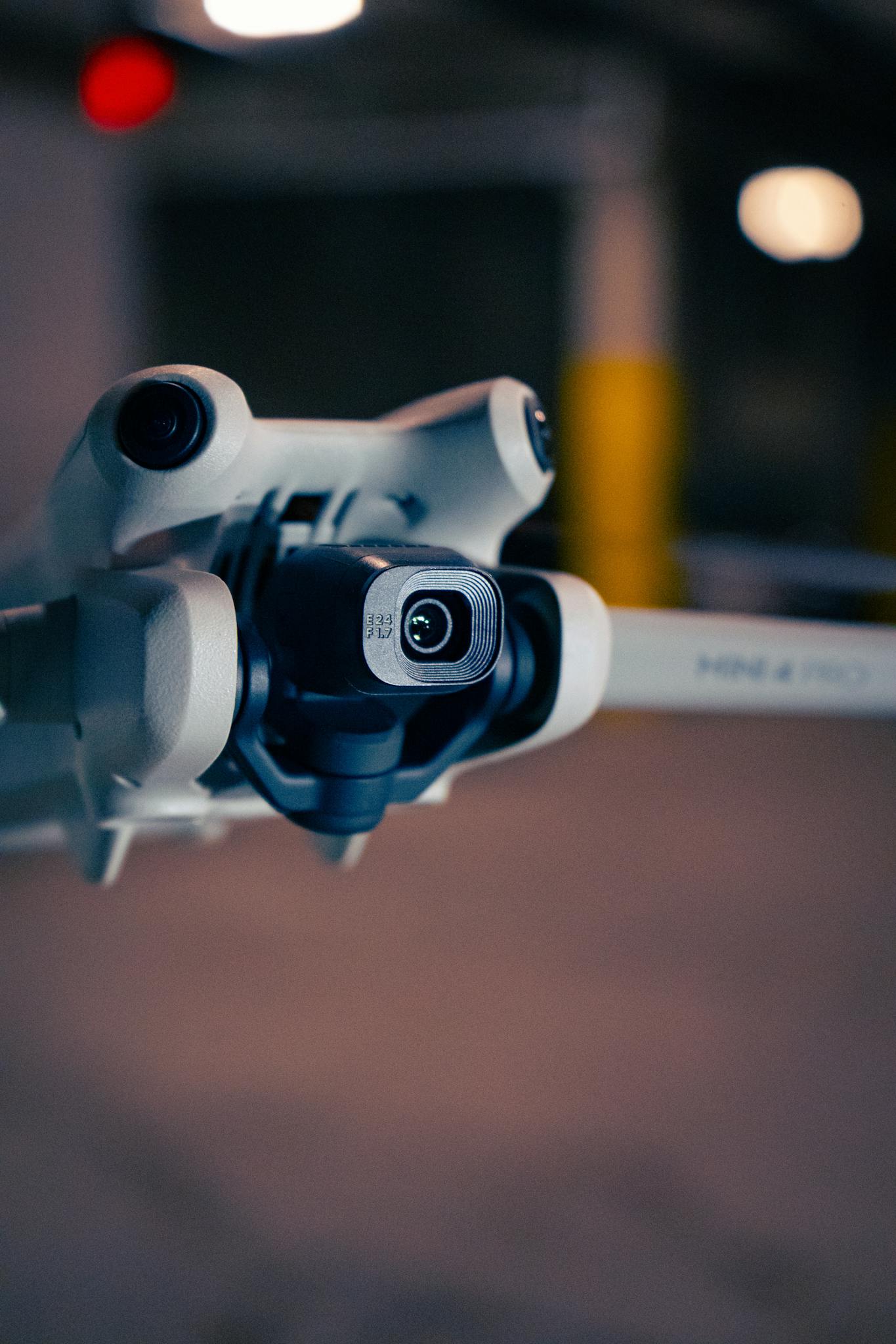 Close-up view of a modern drone in focus, capturing the essence of technology.